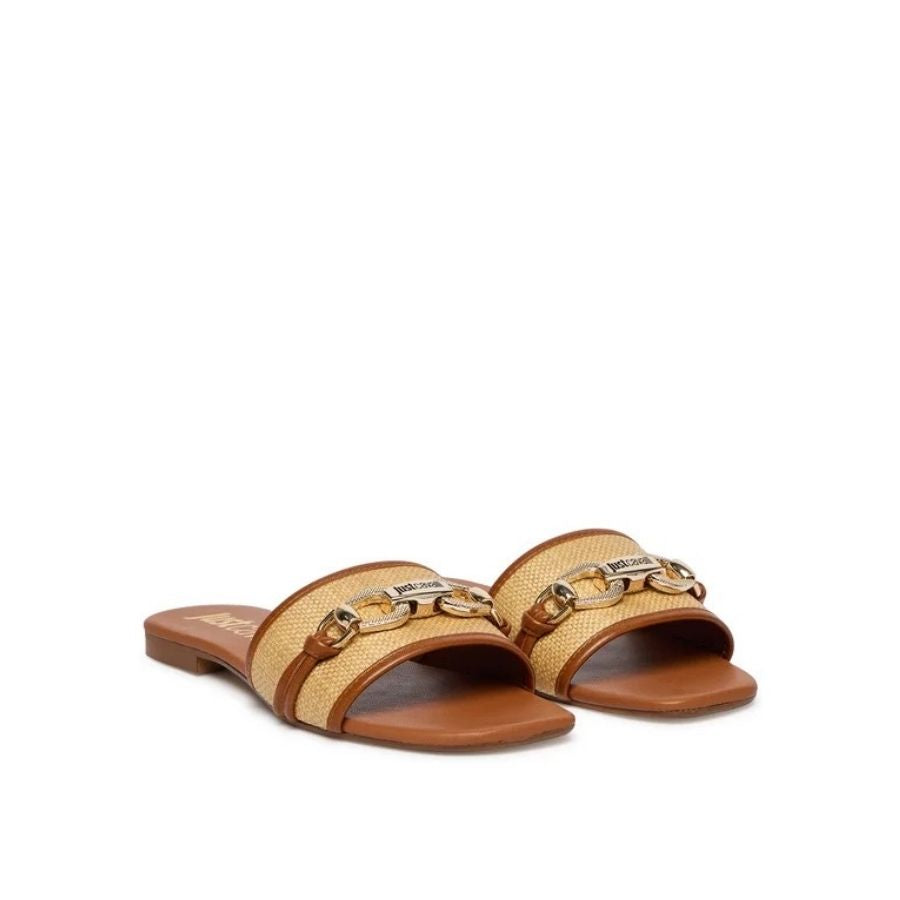 Just Cavalli Raffia Chain Detail Slides