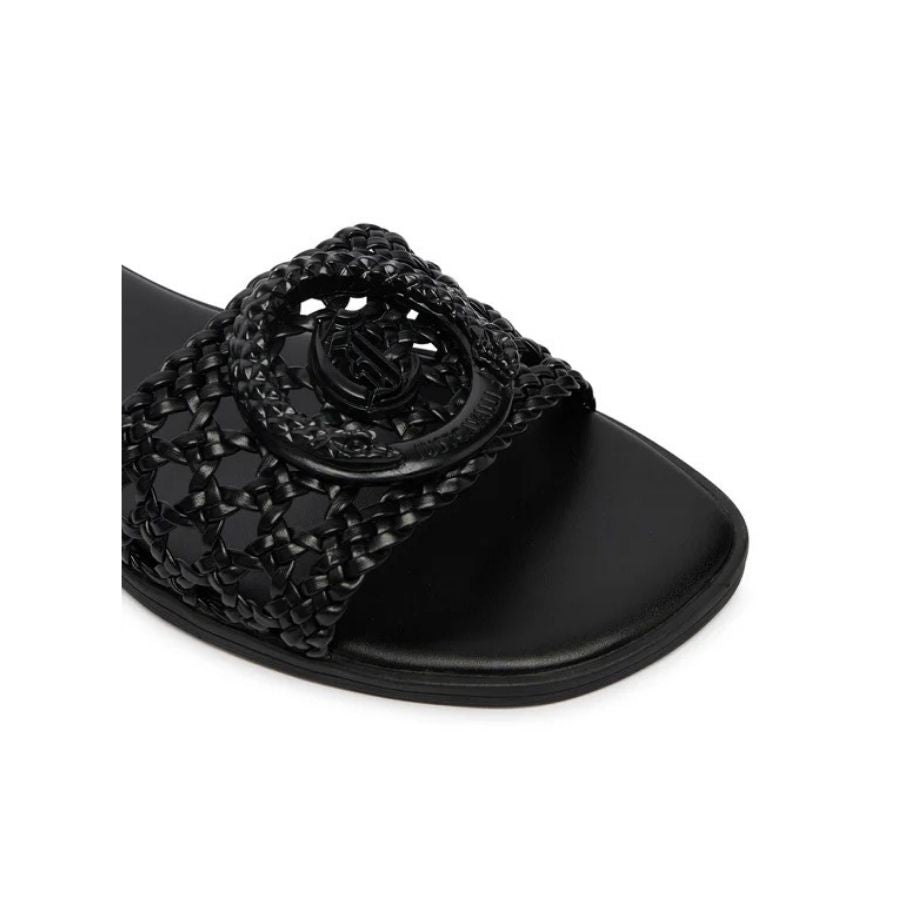 Just Cavalli Black Woven Flat Slides