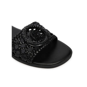 Just Cavalli Black Woven Flat Slides
