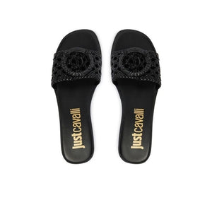 Just Cavalli Black Woven Flat Slides
