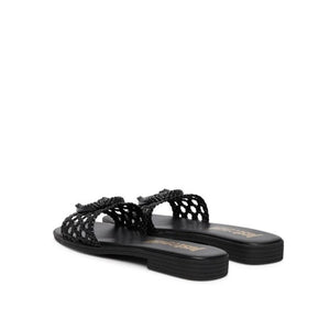 Just Cavalli Black Woven Flat Slides