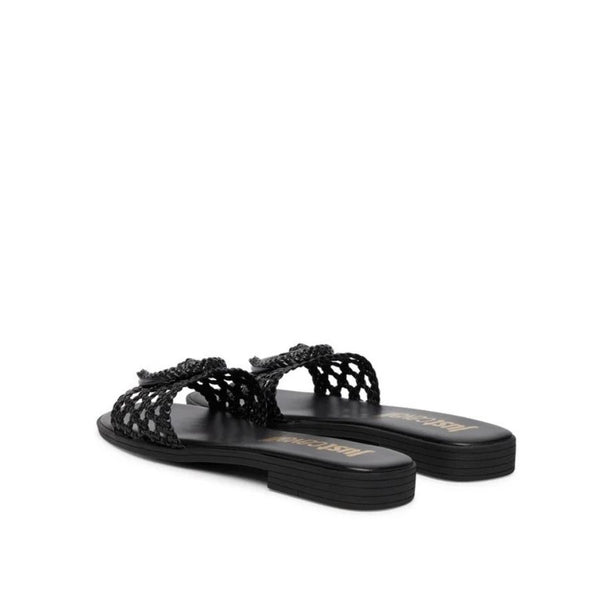 Just Cavalli Black Woven Flat Slides