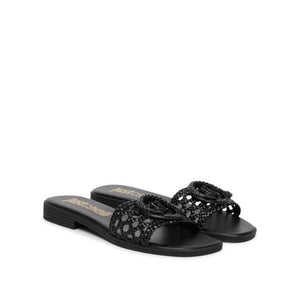 Just Cavalli Black Woven Flat Slides