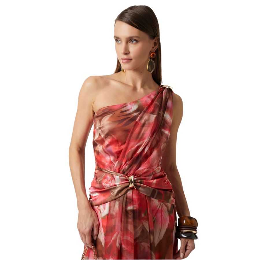 Floral One-Shoulder Maxi Dress with Draped Waist Detail