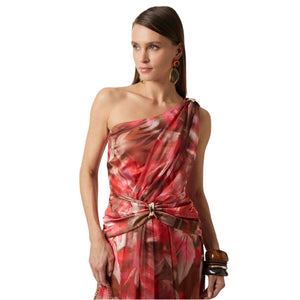 Floral One-Shoulder Maxi Dress with Draped Waist Detail