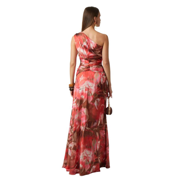 Floral One-Shoulder Maxi Dress with Draped Waist Detail