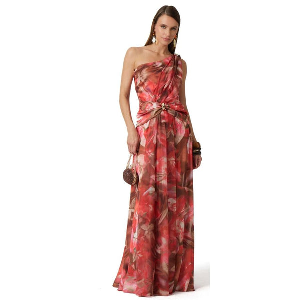 Floral One-Shoulder Maxi Dress with Draped Waist Detail