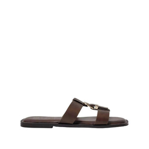 Envie Brown Buckle Slide Sandals