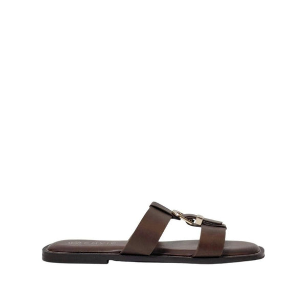 Envie Brown Buckle Slide Sandals