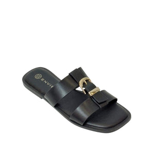 Envie Brown Buckle Slide Sandals