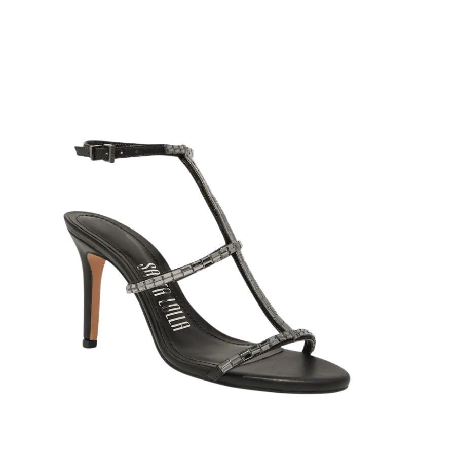 Santa Lolla T-Strap Heels with Metallic Detail