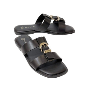 Envie Brown Buckle Slide Sandals