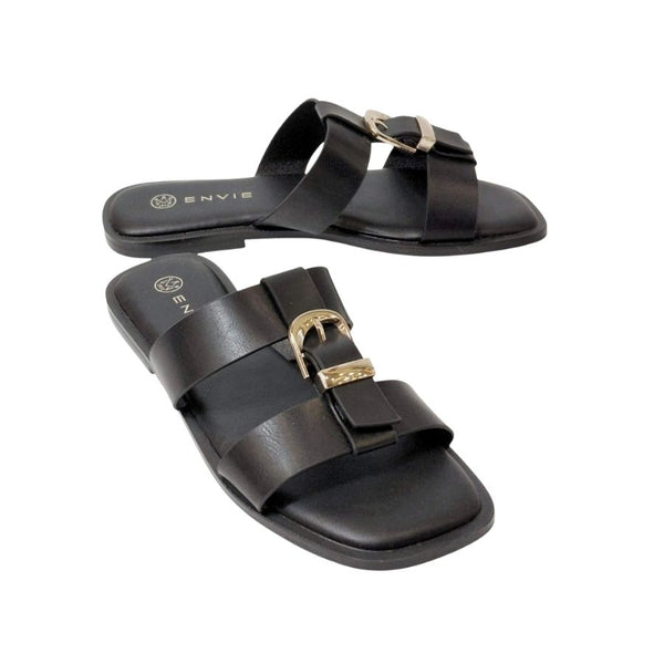 Envie Brown Buckle Slide Sandals