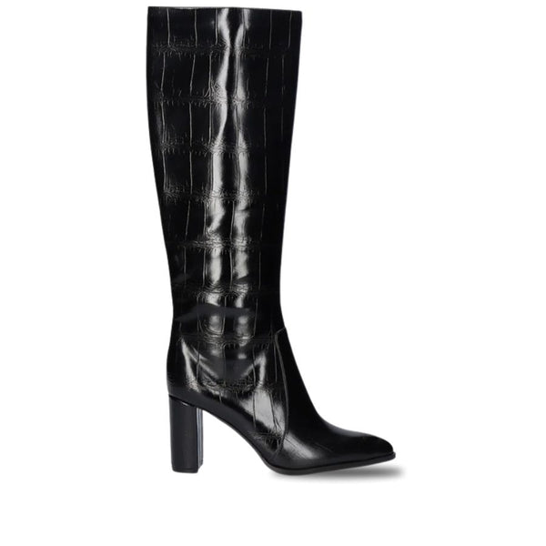 Exe croco effect high heeled knee boots - black