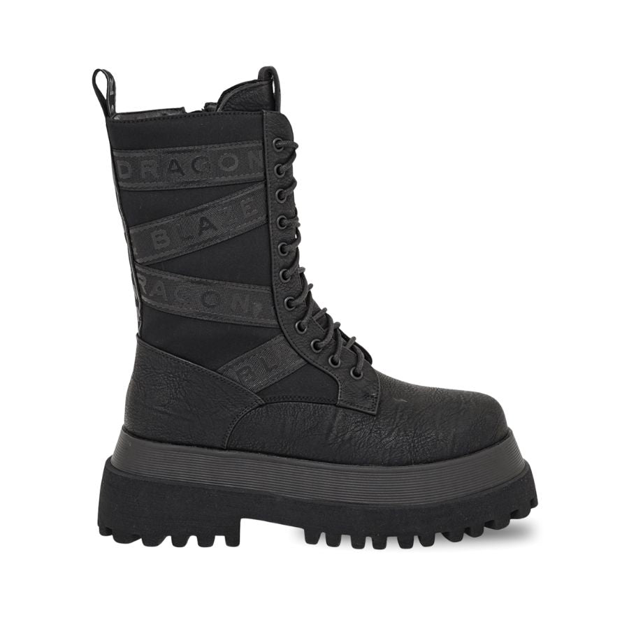 Dragon Blaze Platform Lace-Up Combat Boots - Black