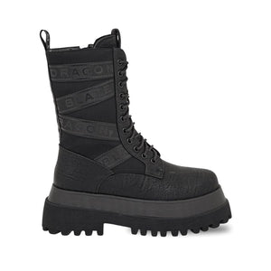 Dragon Blaze Platform Lace-Up Combat Boots - Black