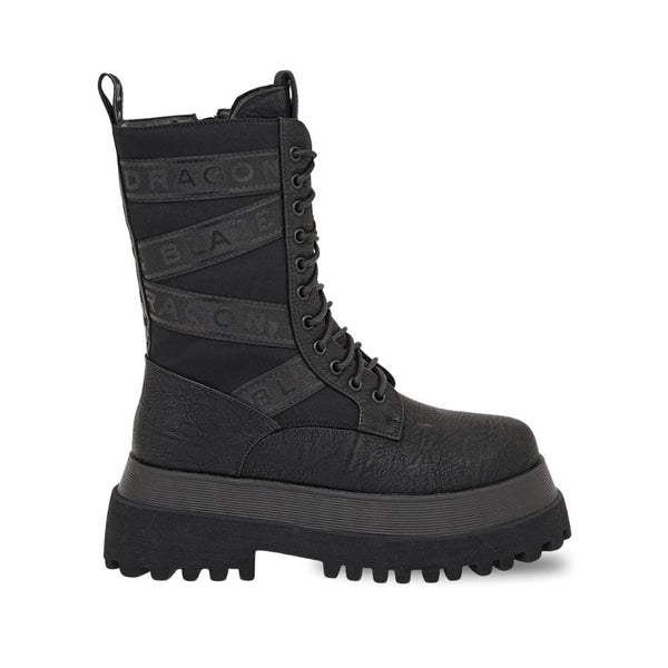 Dragon Blaze Platform Lace-Up Combat Boots - Black