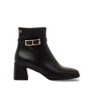 Mariamare Leather Ankle Boots With Buckle Detail - Black