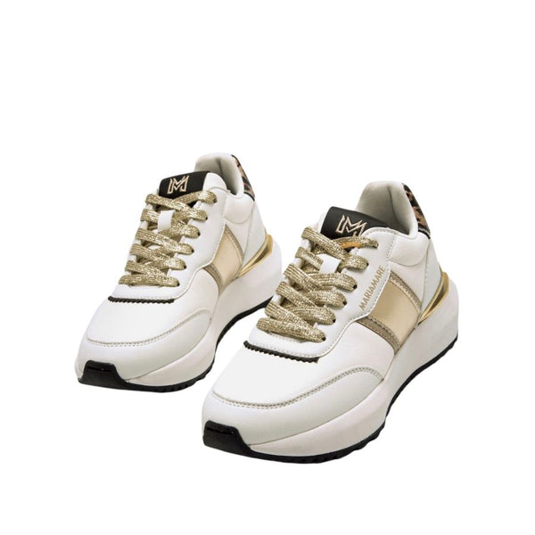 Mariamare Platform With Gold & Leopard Details - White | Gold