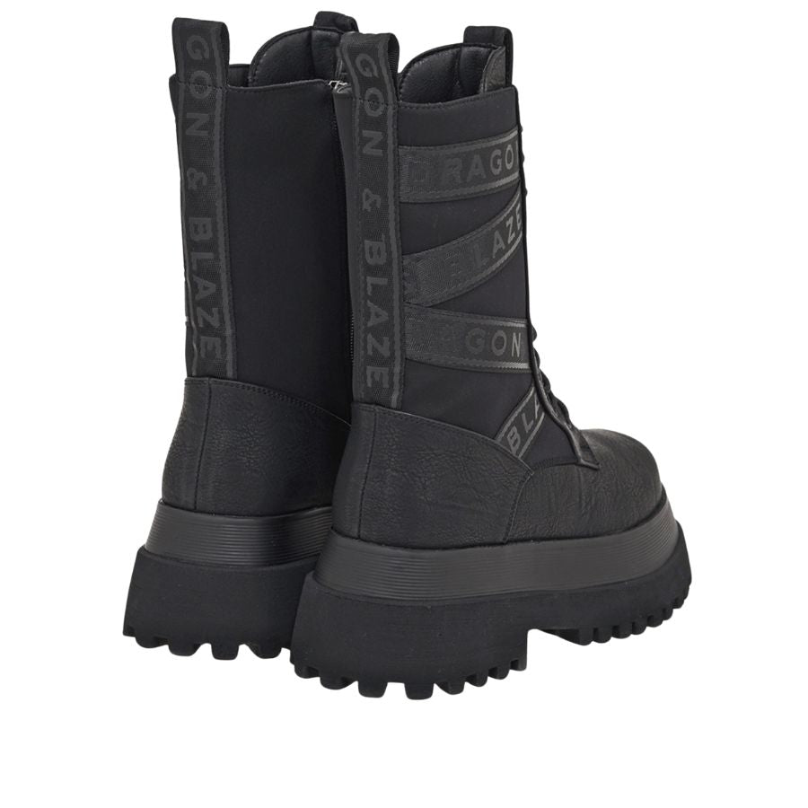 Dragon Blaze Platform Lace-Up Combat Boots - Black