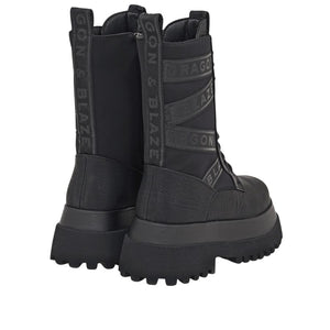 Dragon Blaze Platform Lace-Up Combat Boots - Black