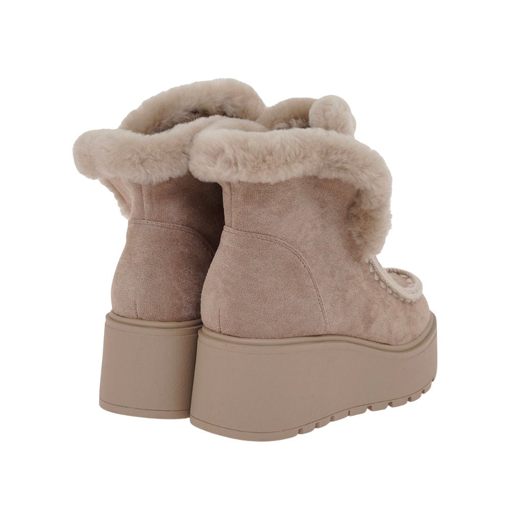 Exe Faux Fur Platform Ankle Boots - Beige