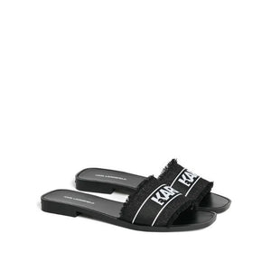 Karl Lagerfeld Denim Logo Strap Slides Women - Black