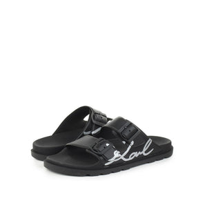Karl Lagerfeld Double Buckle Signature Slides Women - Black