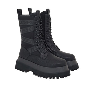 Dragon Blaze Platform Lace-Up Combat Boots - Black