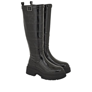 Exe croc-effect platform knee boots