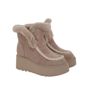 Exe Faux Fur Platform Ankle Boots - Beige