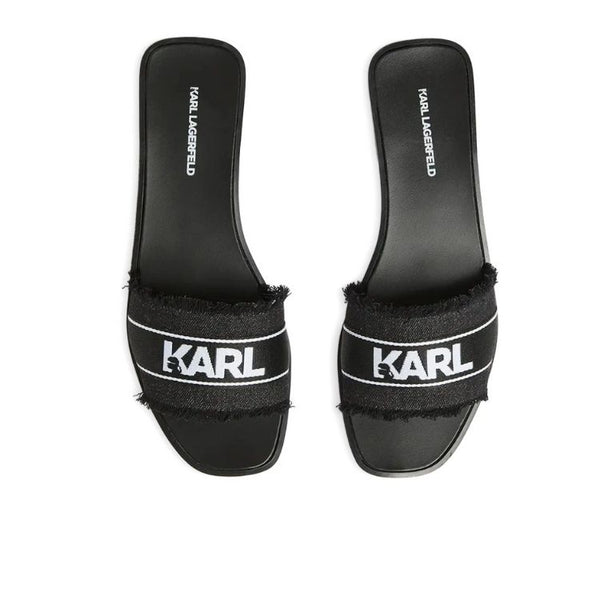 Karl Lagerfeld Denim Logo Strap Slides Women - Black