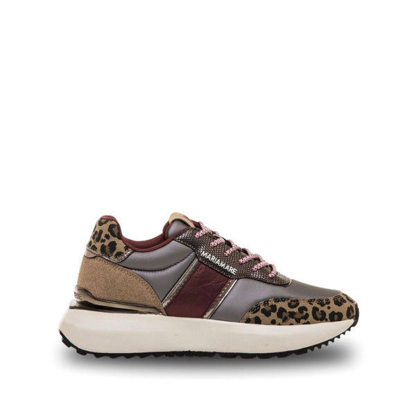 Mariamare Leopard & Burgundy Panels Sneakers - Grey | Burgundy