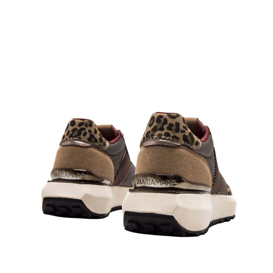 Mariamare Leopard & Burgundy Panels Sneakers - Grey | Burgundy