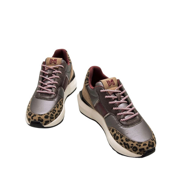 Mariamare Leopard & Burgundy Panels Sneakers - Grey | Burgundy