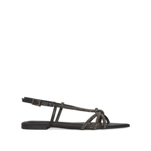 Santa Lolla Rhinestone Leaf-Toe Flat Sandals