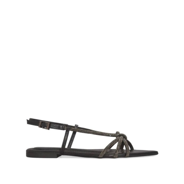 Santa Lolla Rhinestone Leaf-Toe Flat Sandals