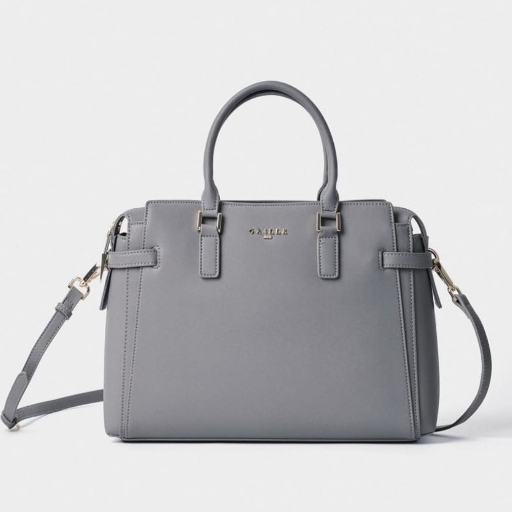 GAELLE PARIS GREY MAXI SHOULDER STRAP IN ECOPELLE SAFFIANO LEATHER