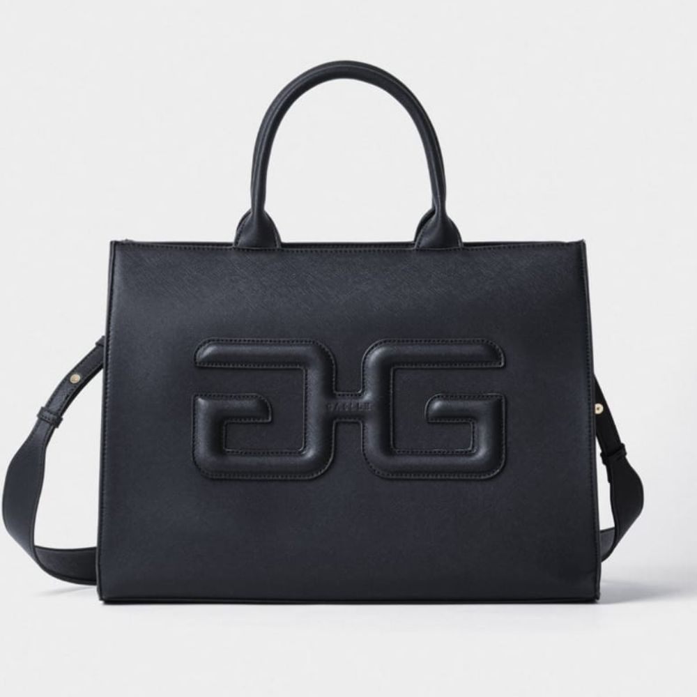 GAELLE PARIS BLACK MAXI SHOPPER WITH BLACK DOUBLE G PATCH