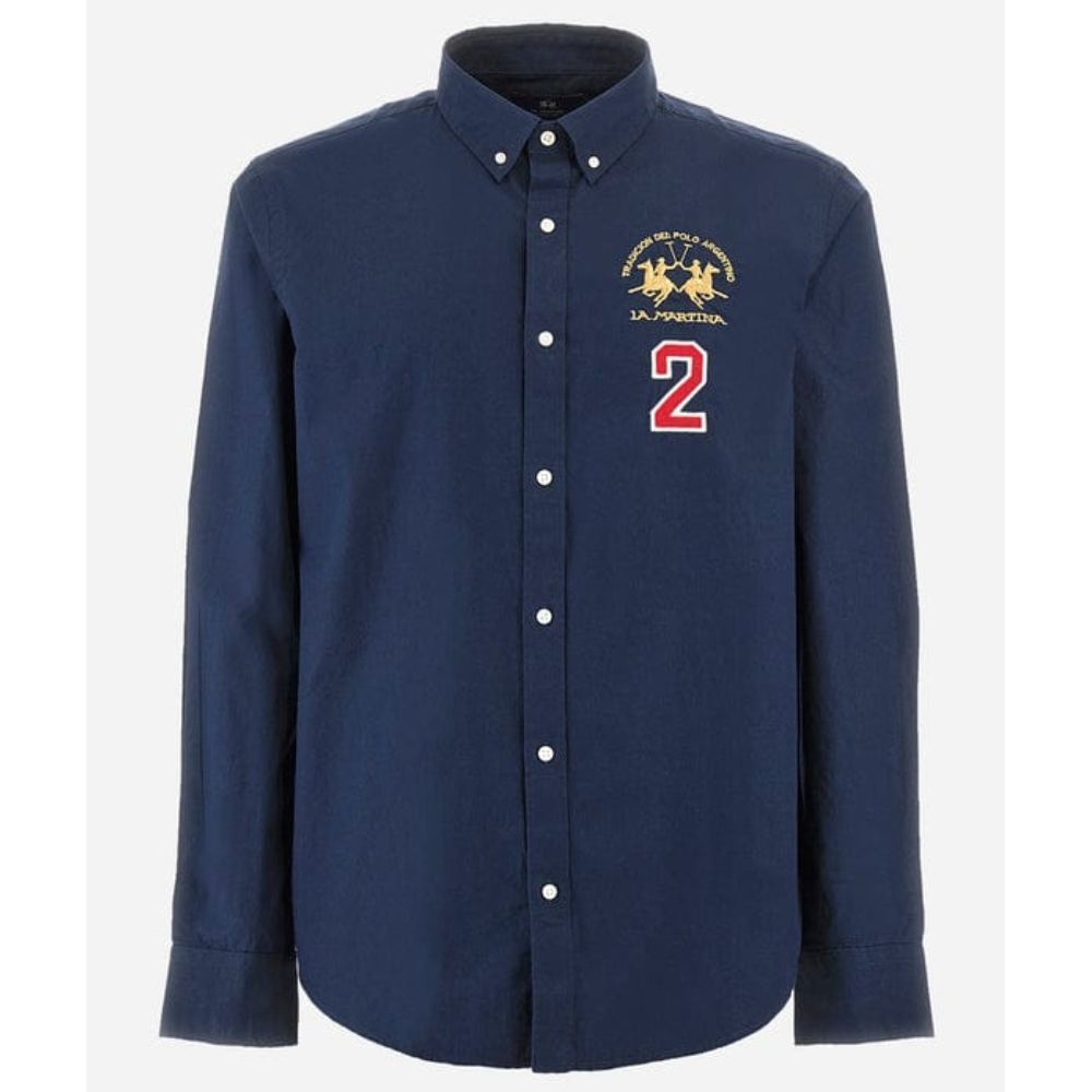 LA MARTINA REGULAR FIT NAVY MEN SHIRT IN POPLIN COTTON