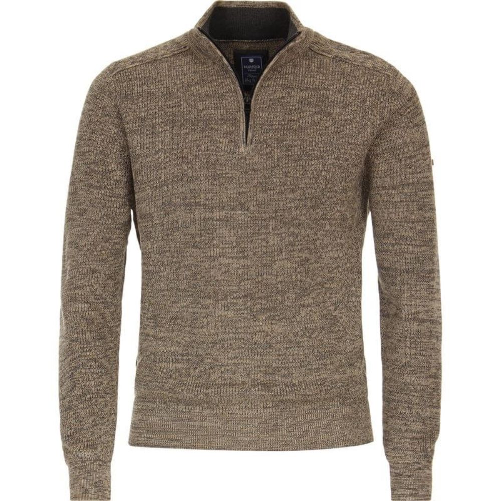 REDMOND CASUAL REGULAR FIT MEN TROYER ZIP BEIGE SWEATSHIRT