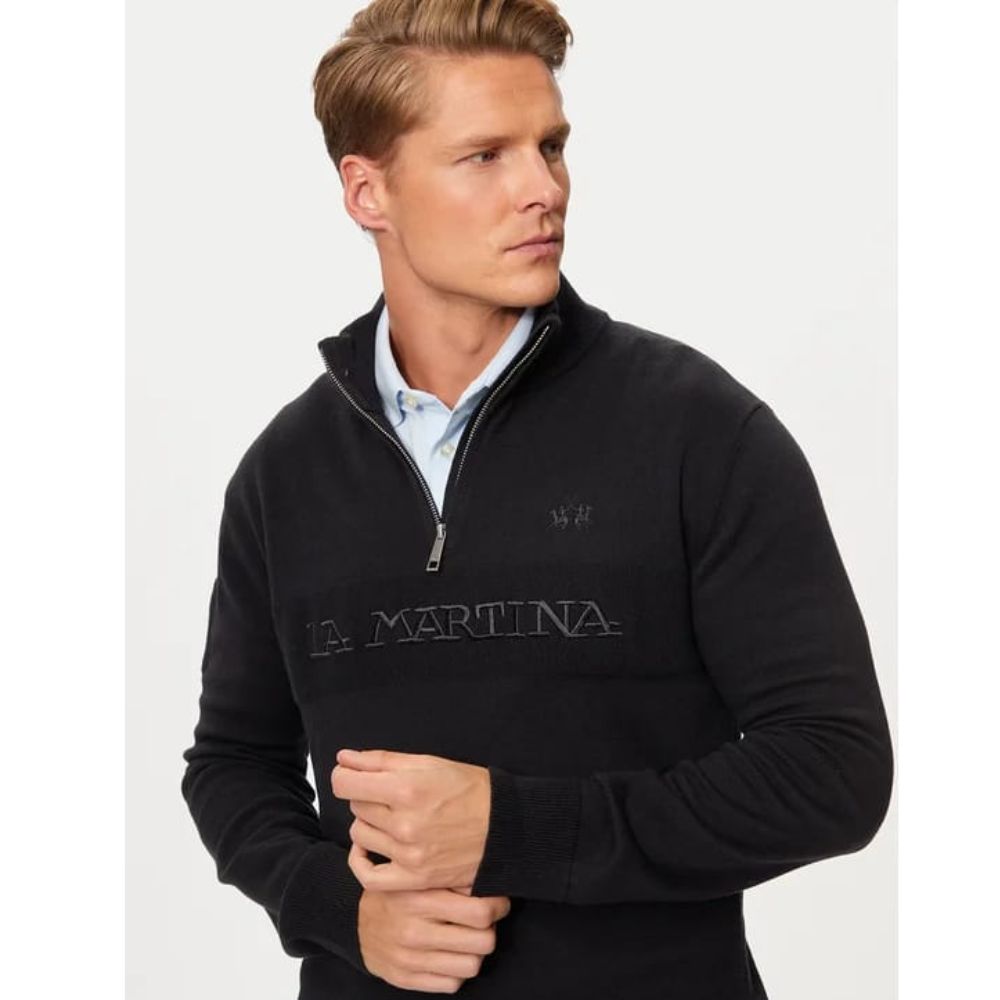 LA MARTINA REGULAR FIT MEN BLACK SWEATER HALF ZIPPER 